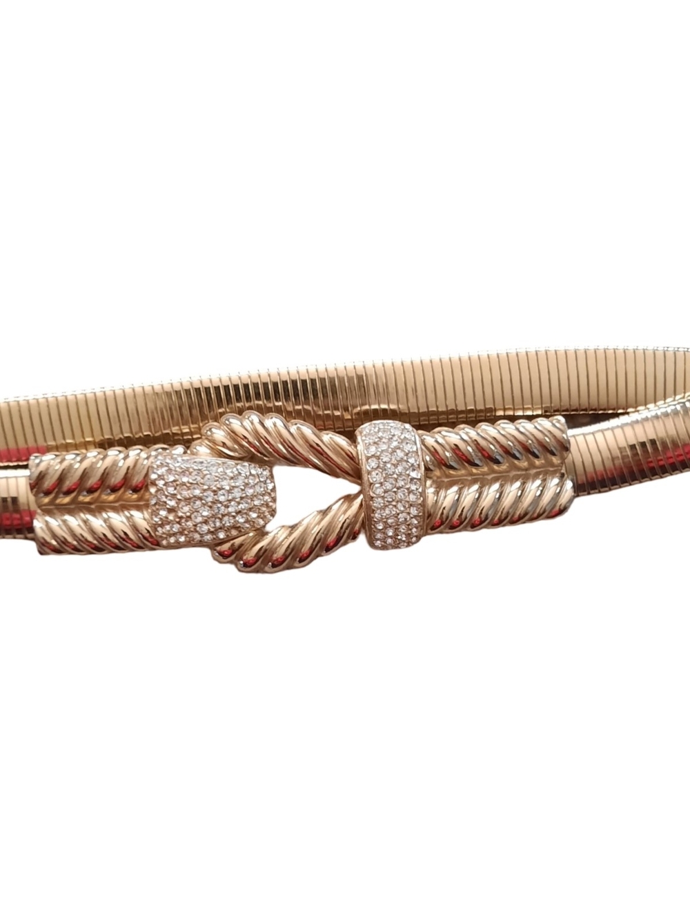 Gold-Tone Knot Stretch Belt with Pavé Accents - Women's Accessories